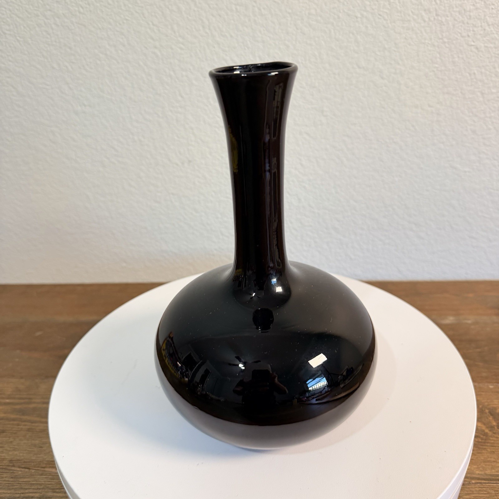 Vintage Black Amethyst Glass Vase with Elongated Neck – 8.5\