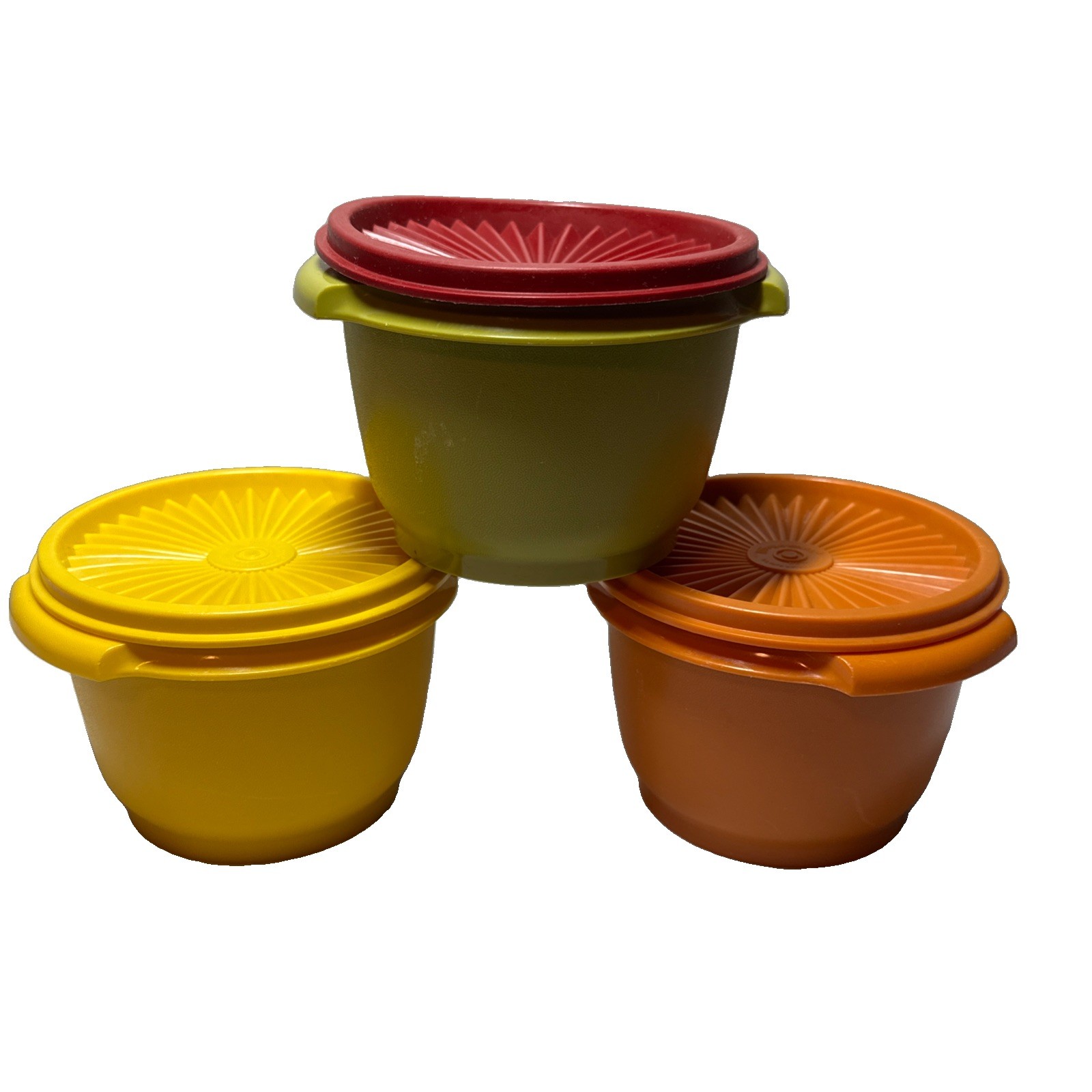 2 Vtg 70\'s Tupperware Bowls w/Lids Yellow Orange + Avocado Bowl + Red Lid Fall 2 Vtg 70\'s Tupperware Bowls w/Lids Yellow Orange + Avocado Bowl + Red Lid Fall