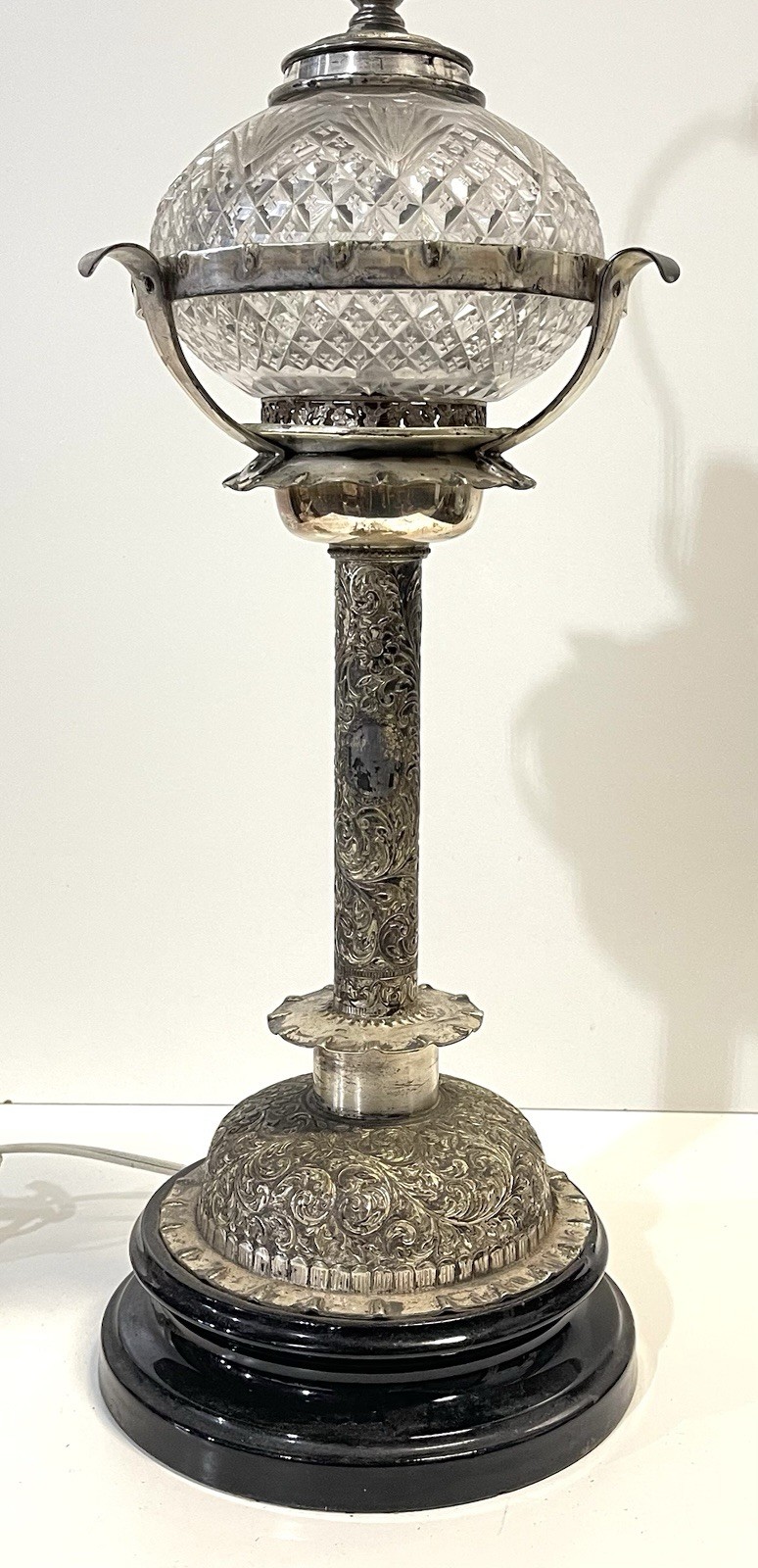 Antique Hukin and Heath Ornate Silver Plated Oil Lamp Electrified Table Lamp Antique Hukin and Heath Ornate Silver Plated Oil Lamp Electrified Table Lamp