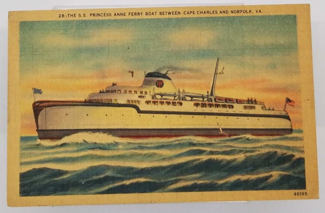 S.S. Princess Anne Ferry Steamboat Cape Charles & Norfolk Virginia Postcard