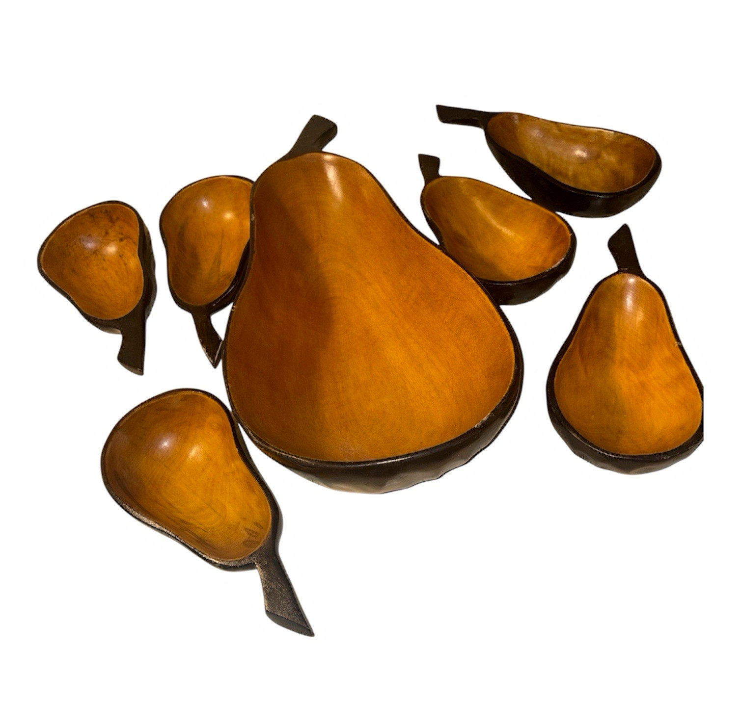  Vintage Mid-Century Modern Monkey Pod Wood Pear-Shaped Serving Set