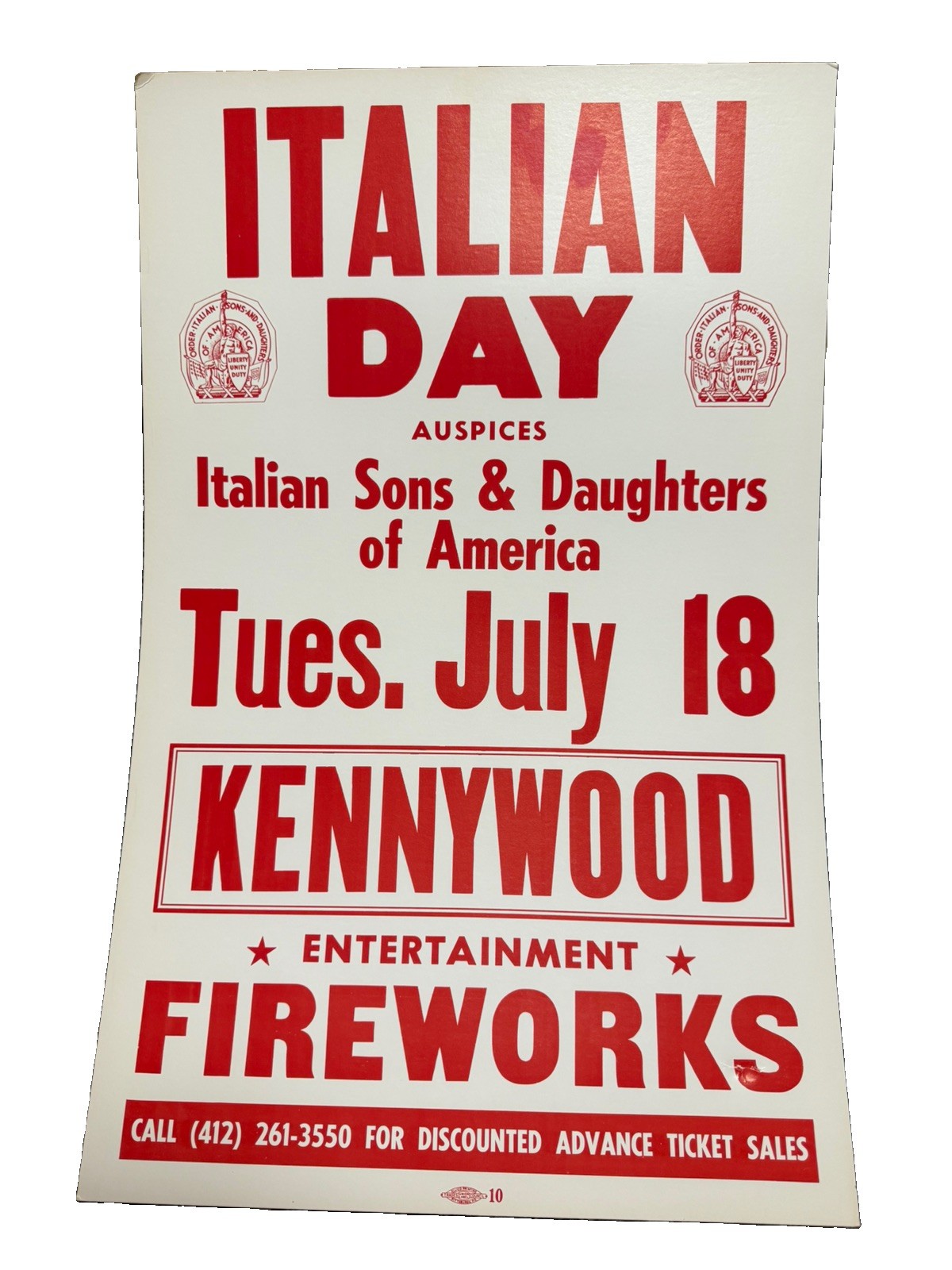 Kennywood Park Vintage Italian Day Poster Ethnic Heritage Nationality Pittsburgh Kennywood Park Vintage Italian Day Poster Ethnic Heritage Nationality Pittsburgh