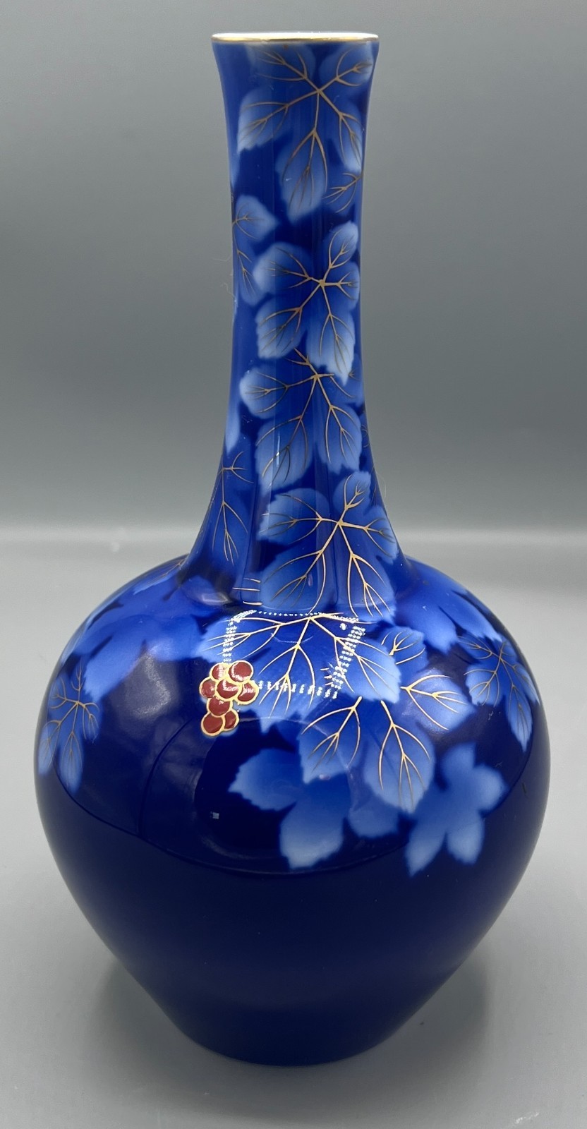 Fukagawa Seiji Arita Cobalt Blue Porcelain Vase Handpainted Floral Gilt Trim Fukagawa Seiji Arita Cobalt Blue Porcelain Vase Handpainted Floral Gilt Trim