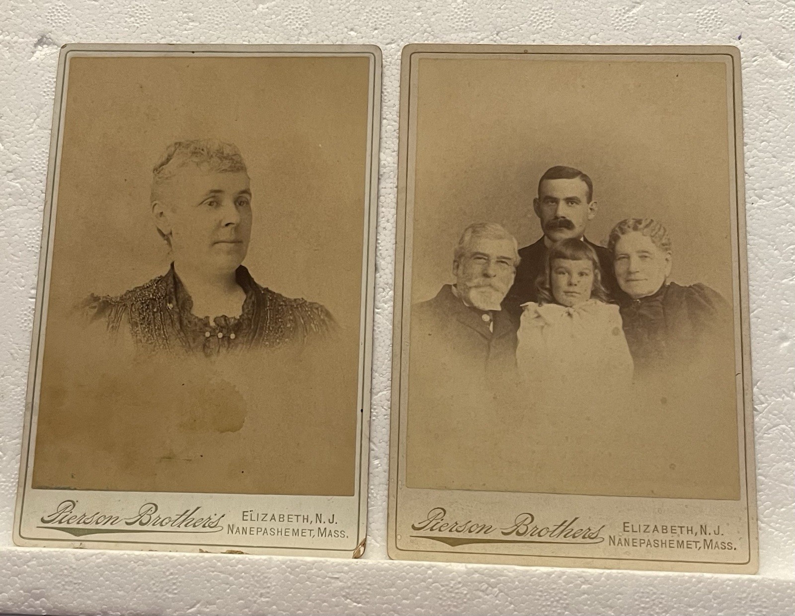 2 Antique Cabinet Cards Woman Dated 1892 & Intergenerational Family Child Sepia