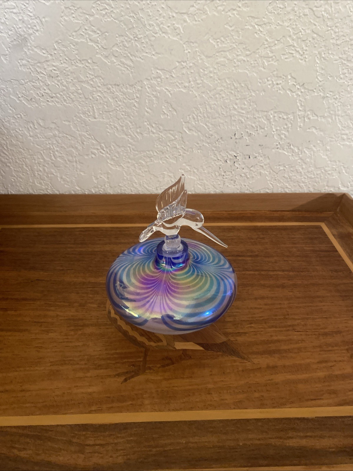 Iridescent art blown glass hummingbird swirl perfume bottle 5