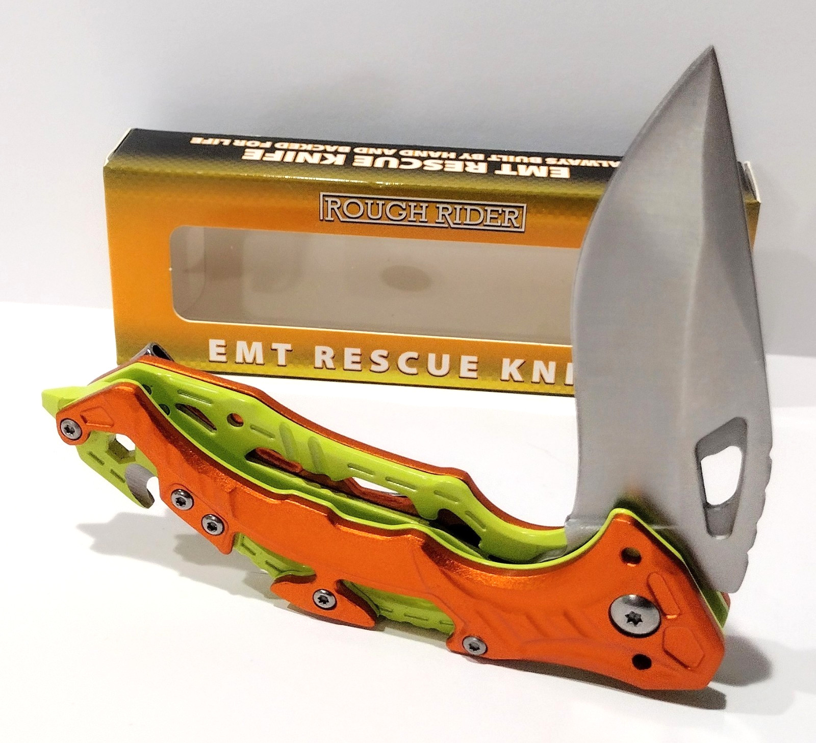 Rough Rider Orange Yellow EMT EDC Rescue A/O Folding Pocket Knife RR2763 Rough Rider Orange Yellow EMT EDC Rescue A/O Folding Pocket Knife RR2763