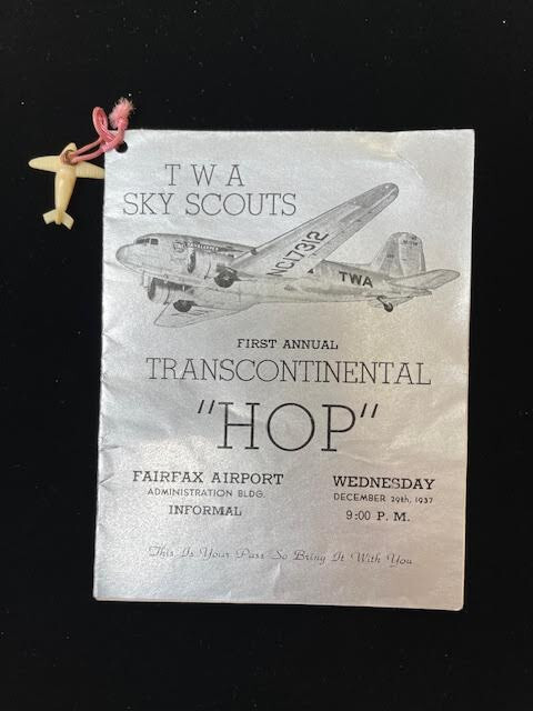 1937 TWA Sky Scouts 1st Transcontinental Hop Dance Card – Fairfax Airport ~ RARE