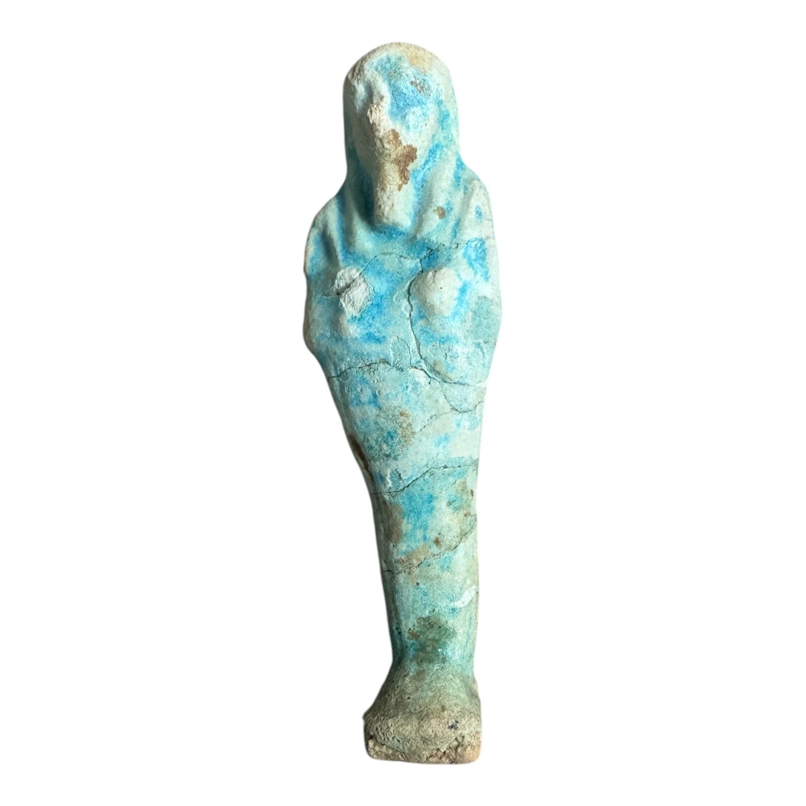 Ancient Egyptian Hand-Carved Faience Glazed Stone Ushabti Figure