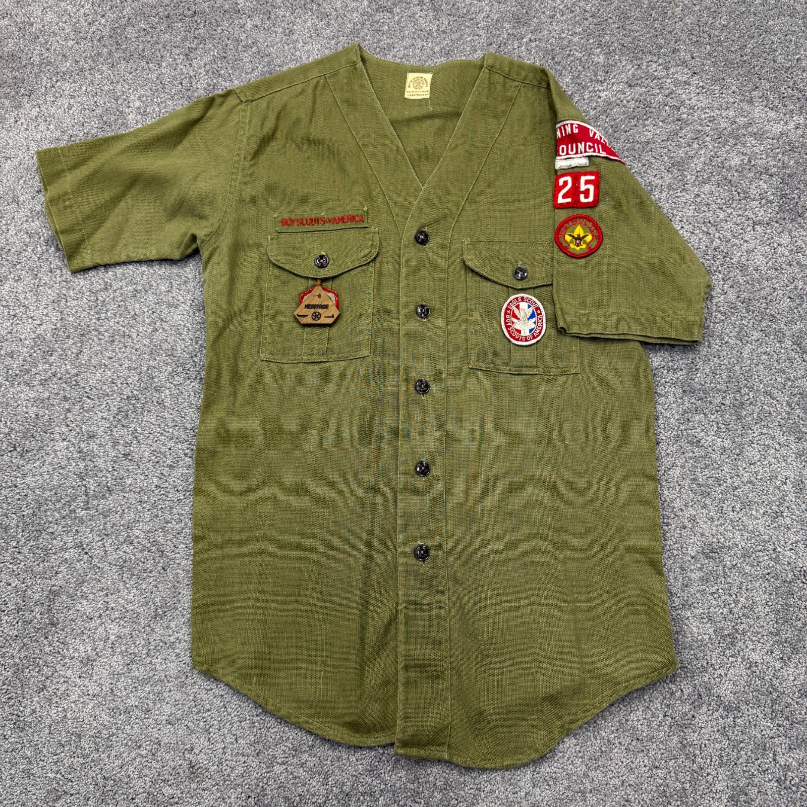 Vintage BSA Boy Scouts Official Shirt Eagle Scout Patches Sanforized Cotton