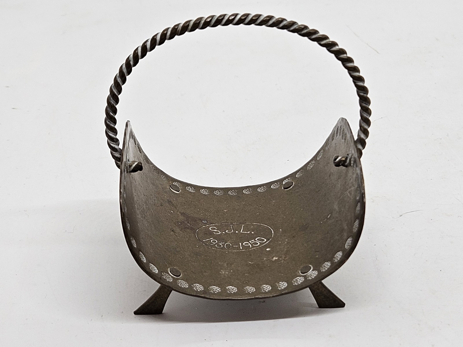 Antique MCM Mini Decorative Engraved Brass Basket \