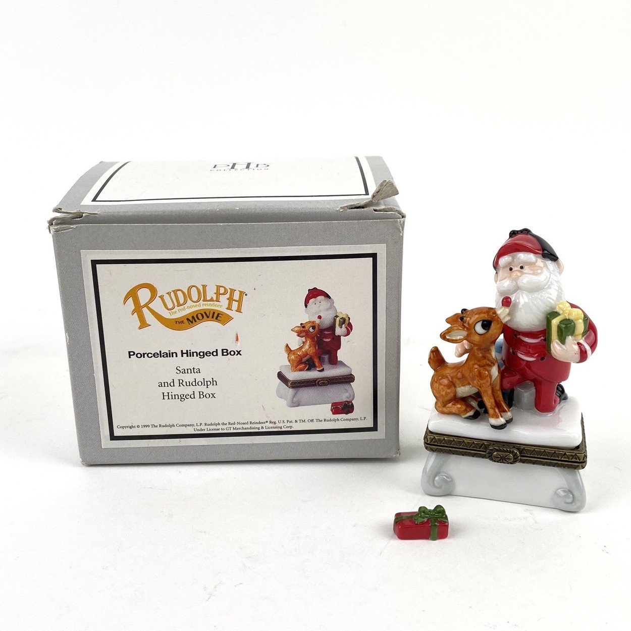 PHB Midwest Cannon Falls Rudolph & Santa Porcelain Hinged Trinket Box