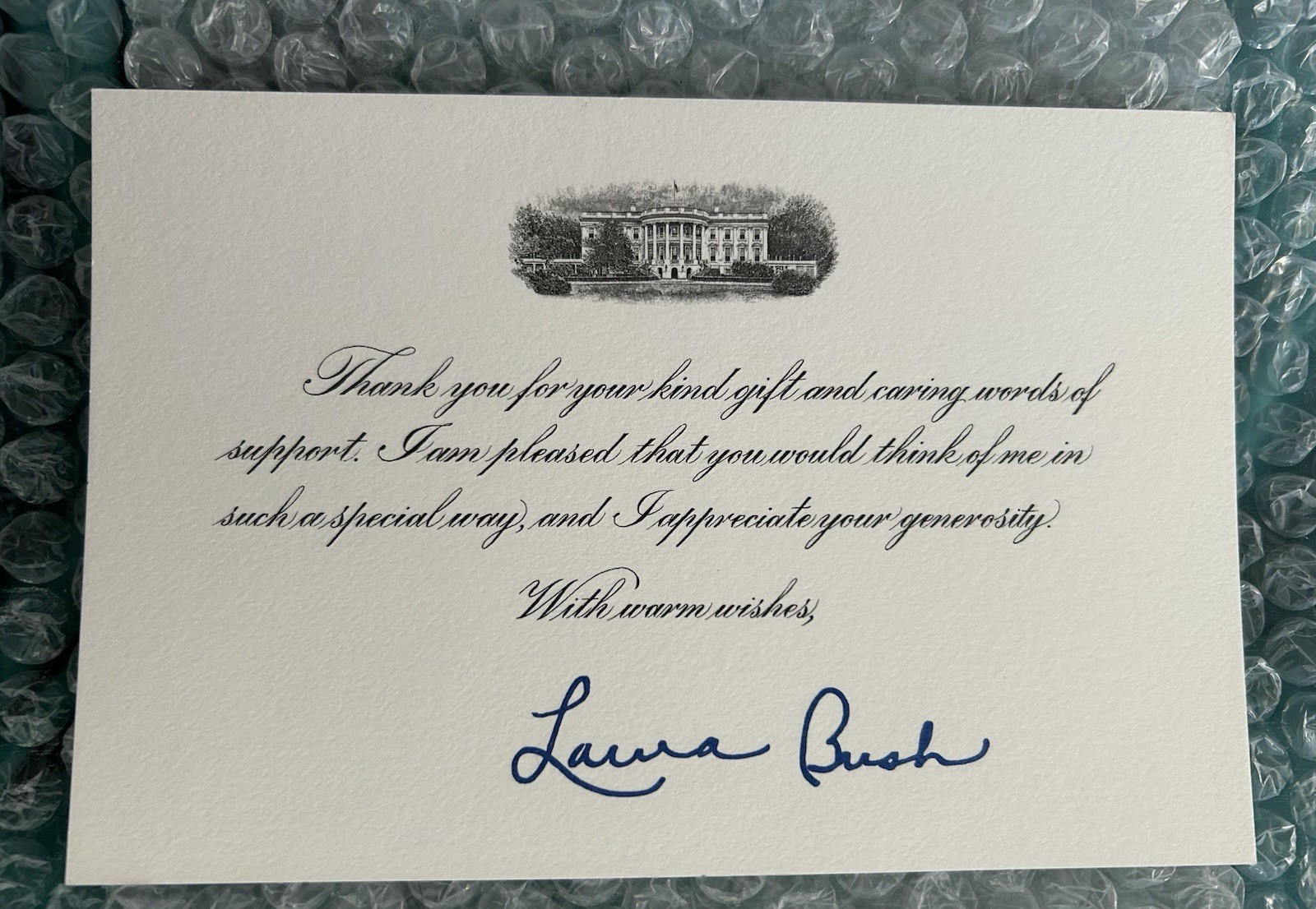 LAURA BUSH WHITE HOUSE THANK YOU for GIFT CARD GOP REPUBLICAN PATRIOT RARE EXC
