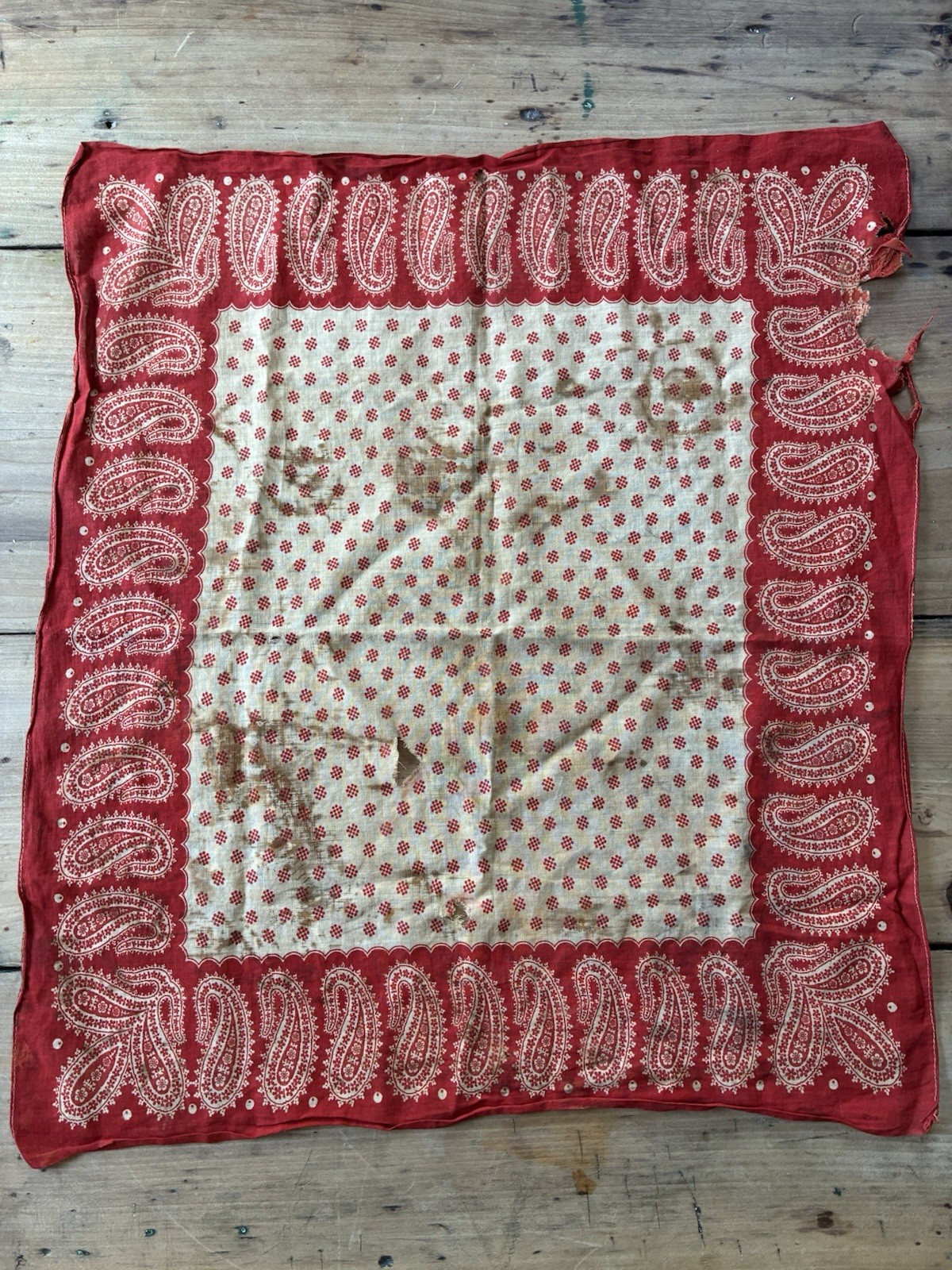 Early Antique 1800s 1900s Turkey Red Bandana Handkerchief Workwear Old Estate
