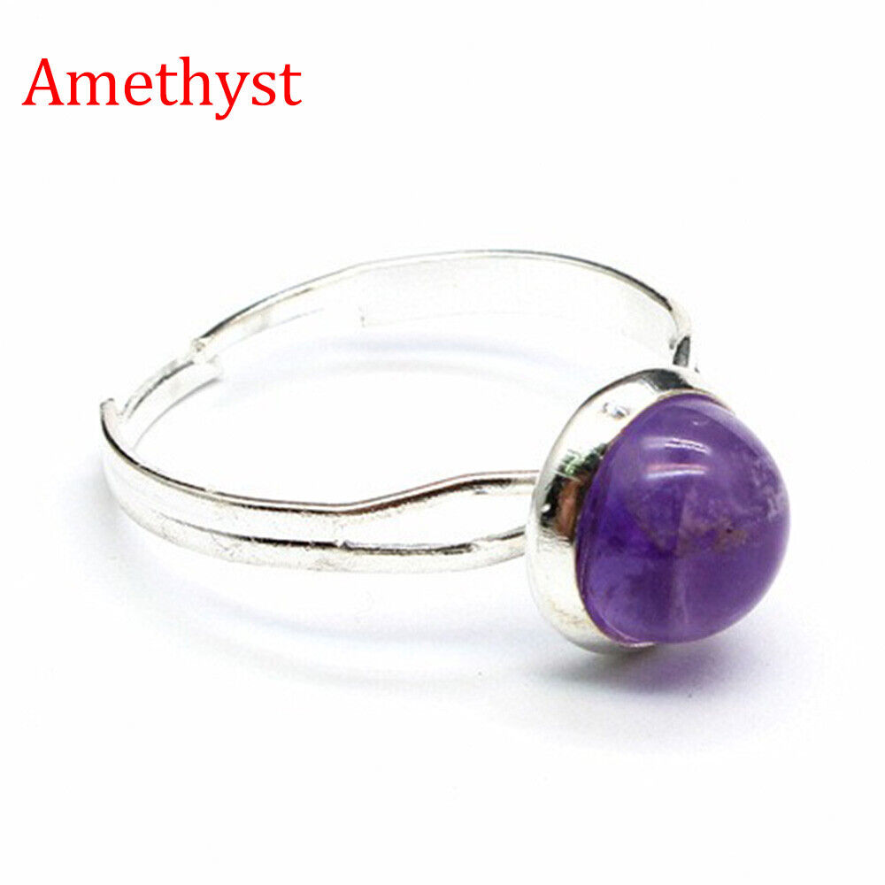 1pc Adjustable Chakra Crystal Ring Gemstone Mini Round Beads Quartz Jewerly Gift