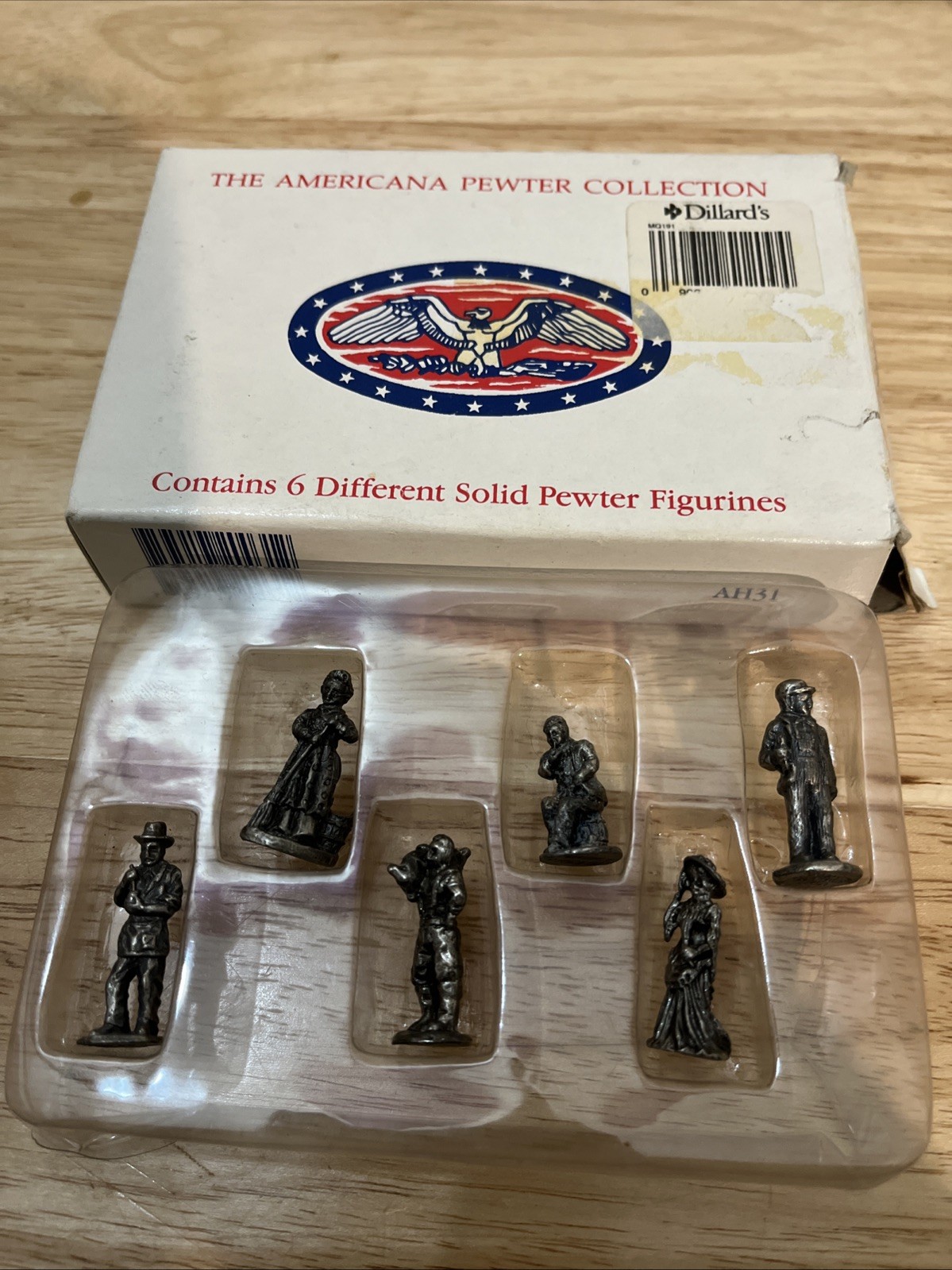 RARE VINTAGE DILLARDS THE AMERICANA PEWTER COLLECTION 6 SOLID PEWTER FIGURINES