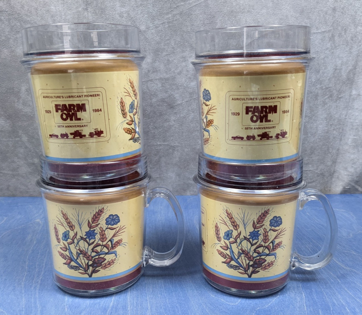 NOS Vtg 1984 Farm Oyl 55th Anniversary Thermo-Serv Mug Lot of 4 Tractor Graphics NOS Vtg 1984 Farm Oyl 55th Anniversary Thermo-Serv Mug Lot of 4 Tractor Graphics