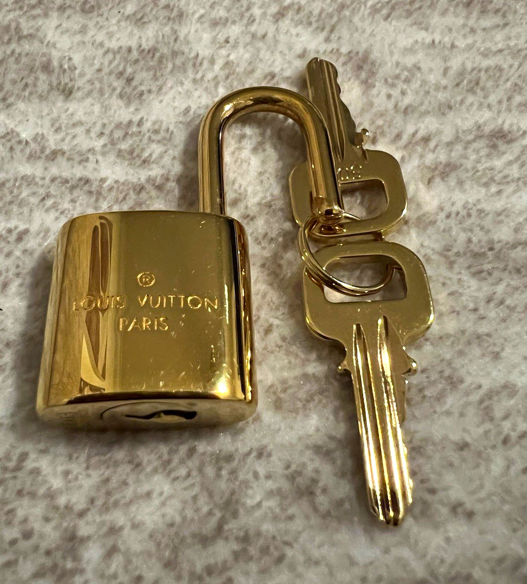 Authentic Louis Vuitton Paris Brass Gold Tone Padlock with Keys, Lock Code 503 Authentic Louis Vuitton Paris Brass Gold Tone Padlock with Keys, Lock Code 503