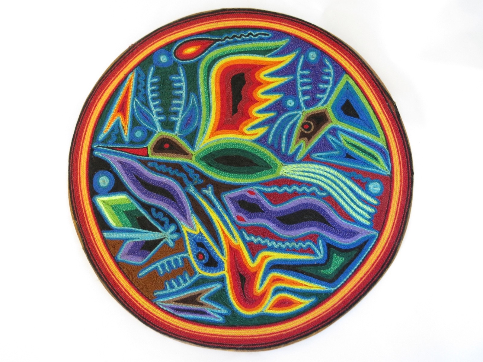Huichol Handmade Mexican Folk Art Yarn Painting Board HUMMINGBIRD Rare Signed Huichol Handmade Mexican Folk Art Yarn Painting Board HUMMINGBIRD Rare Signed