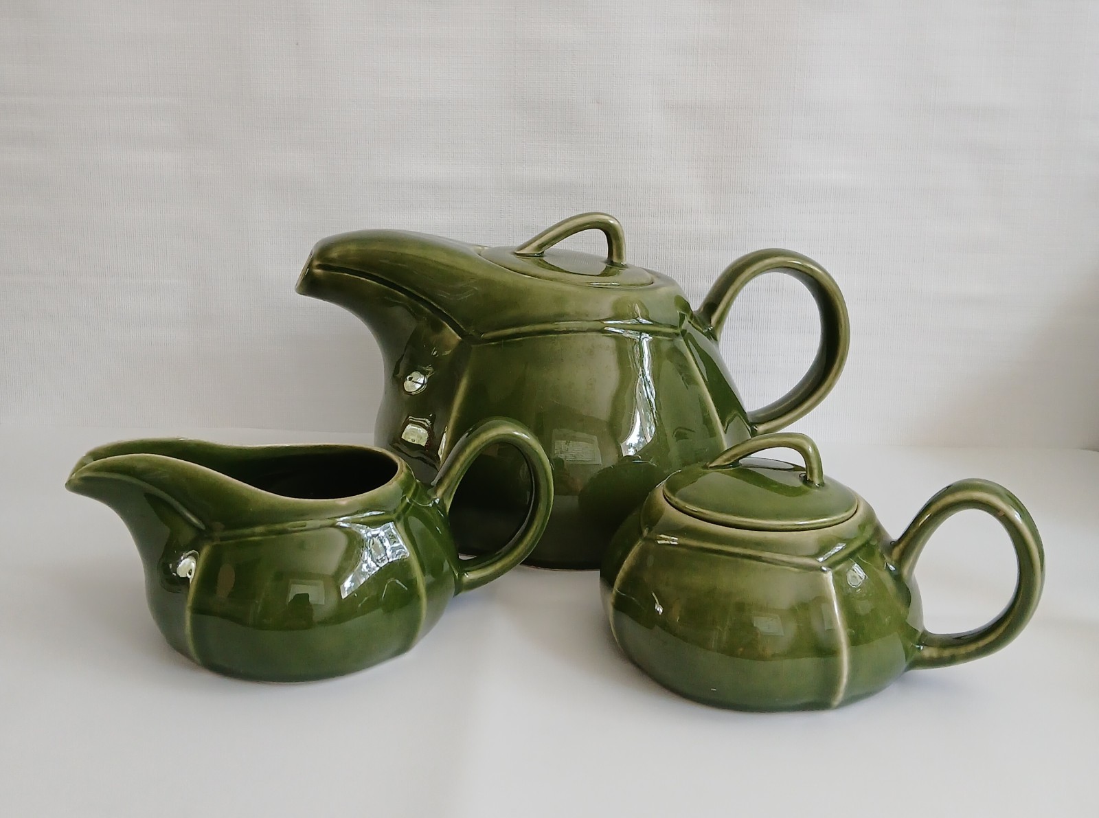 1950's Dell Green Padden City Pottery Tea Service Teapot, Creamer & Sugar Bowl