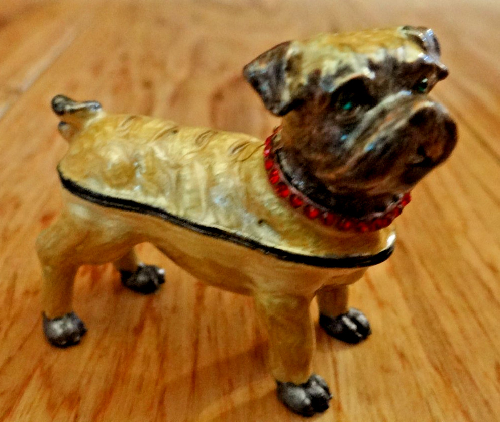 Dazzlers Keepsake Pug Trinket Box Pewter Enamel Crystals Hinged w/ Original Box