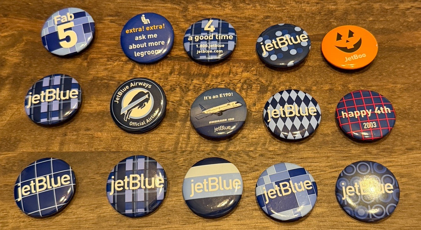 Lot Of 15 Vintage JetBlue Airways Crew Pins From First 5 Years (2000-2005)