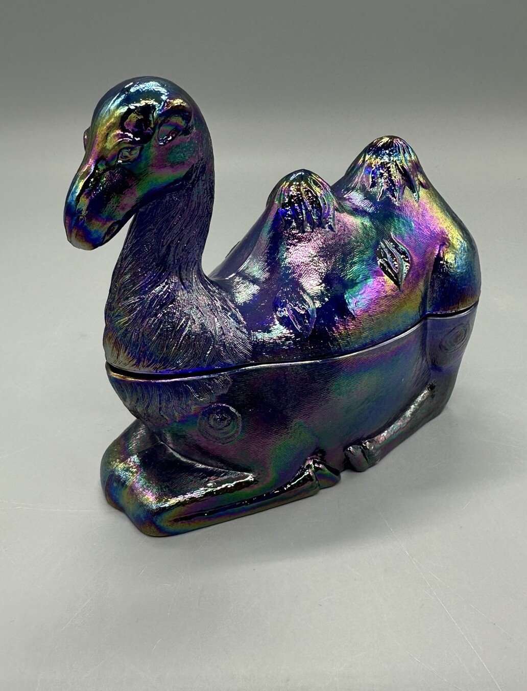 Summit Glass Westmoreland Mold Cobalt Carnival Humphrey the Camel Covered Dish