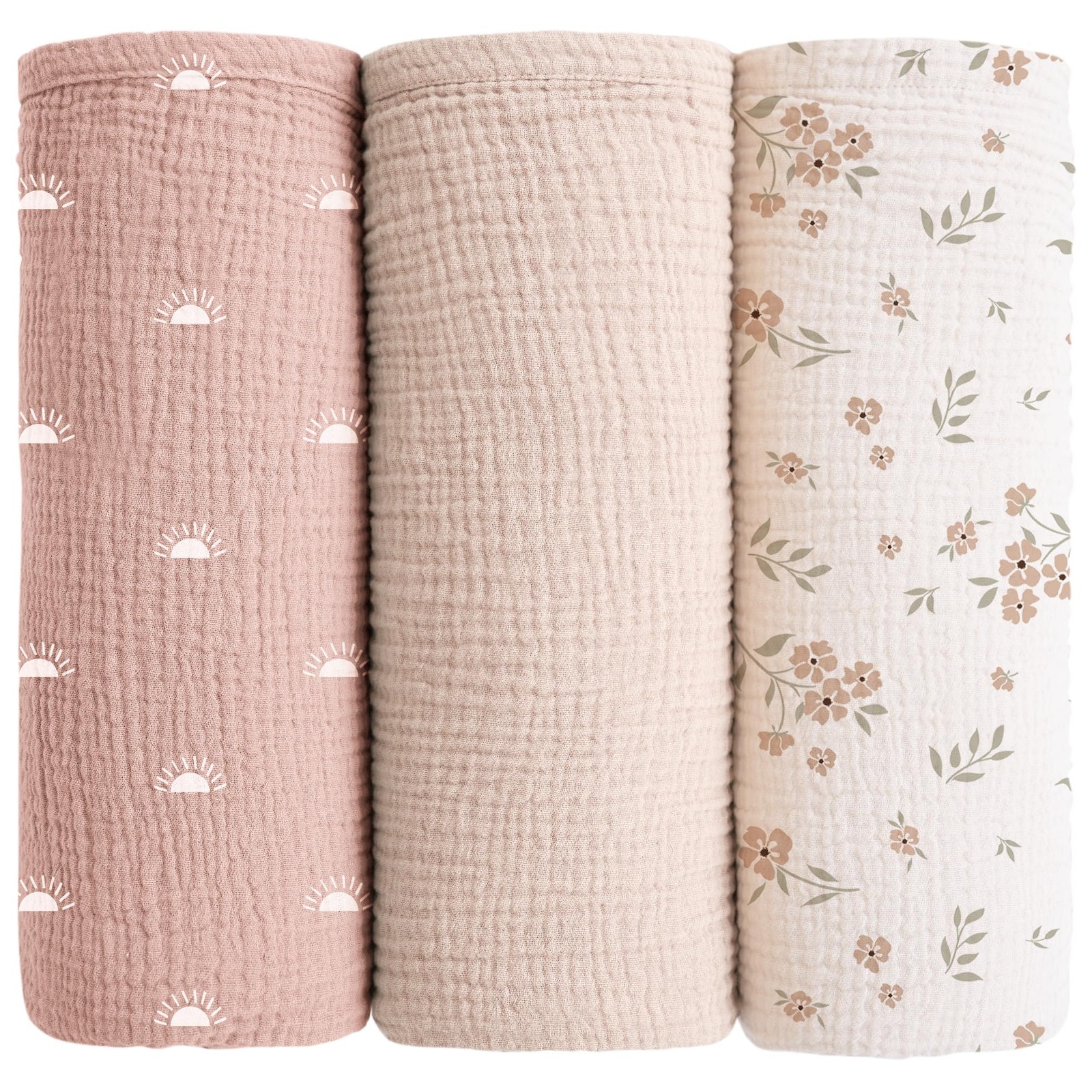 Konssy Muslin Swaddle Blankets for 47 inches x 47 inches, Peach Blossom Sun Konssy Muslin Swaddle Blankets for 47 inches x 47 inches, Peach Blossom Sun