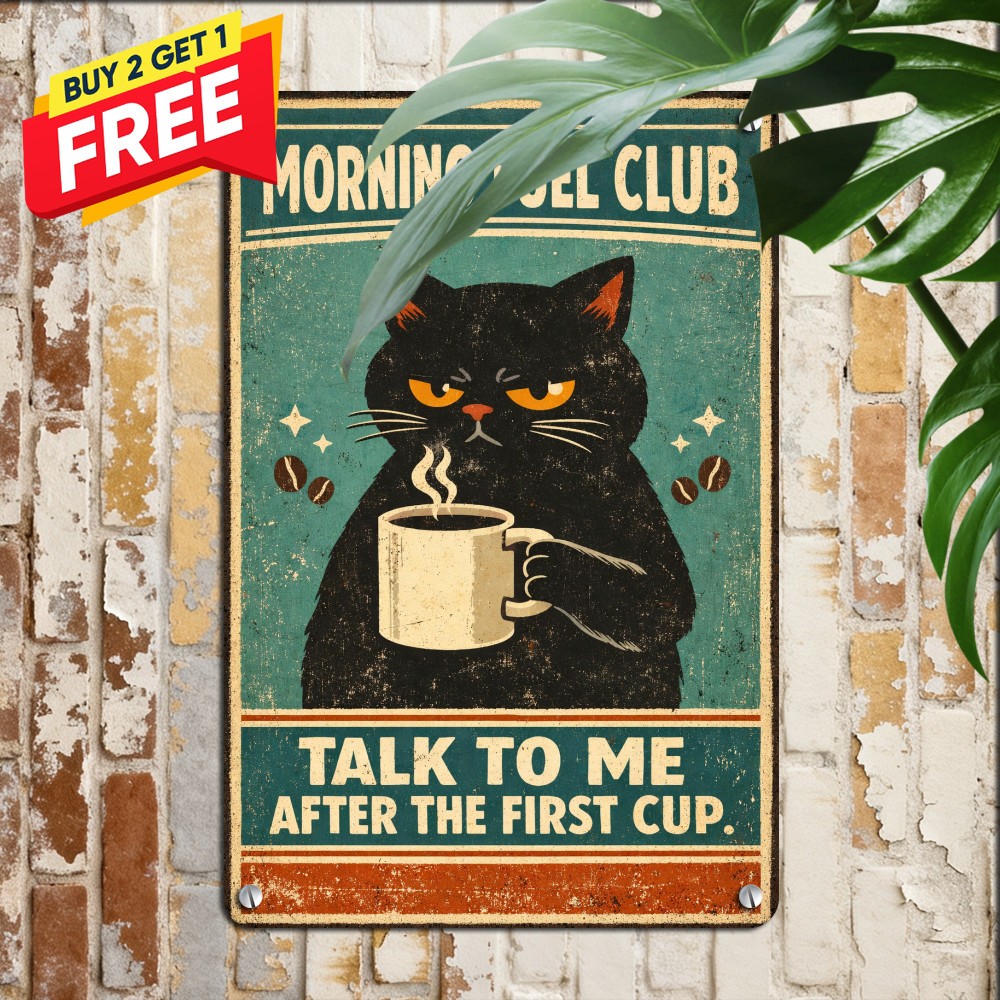 Black Cat Eeffoc Coffee Spelled Backwards Funny Kitchen Cafeteria Metal Sign