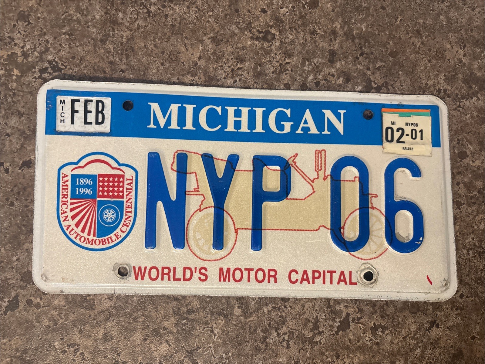 2001 Michigan License Plate World’s Motor Capital # NYP 06