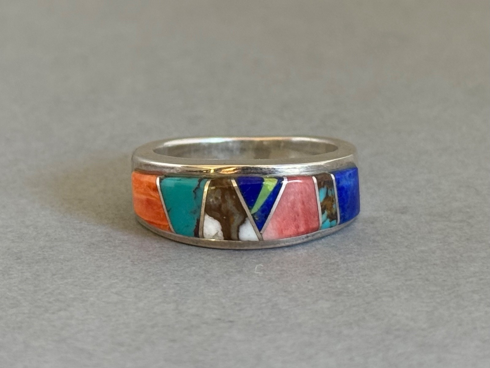 Unused Navajo Sterling Silver w Inlaid Stones and Shell Valerie Yazzie Ring Sz 8 Unused Navajo Sterling Silver w Inlaid Stones and Shell Valerie Yazzie Ring Sz 8