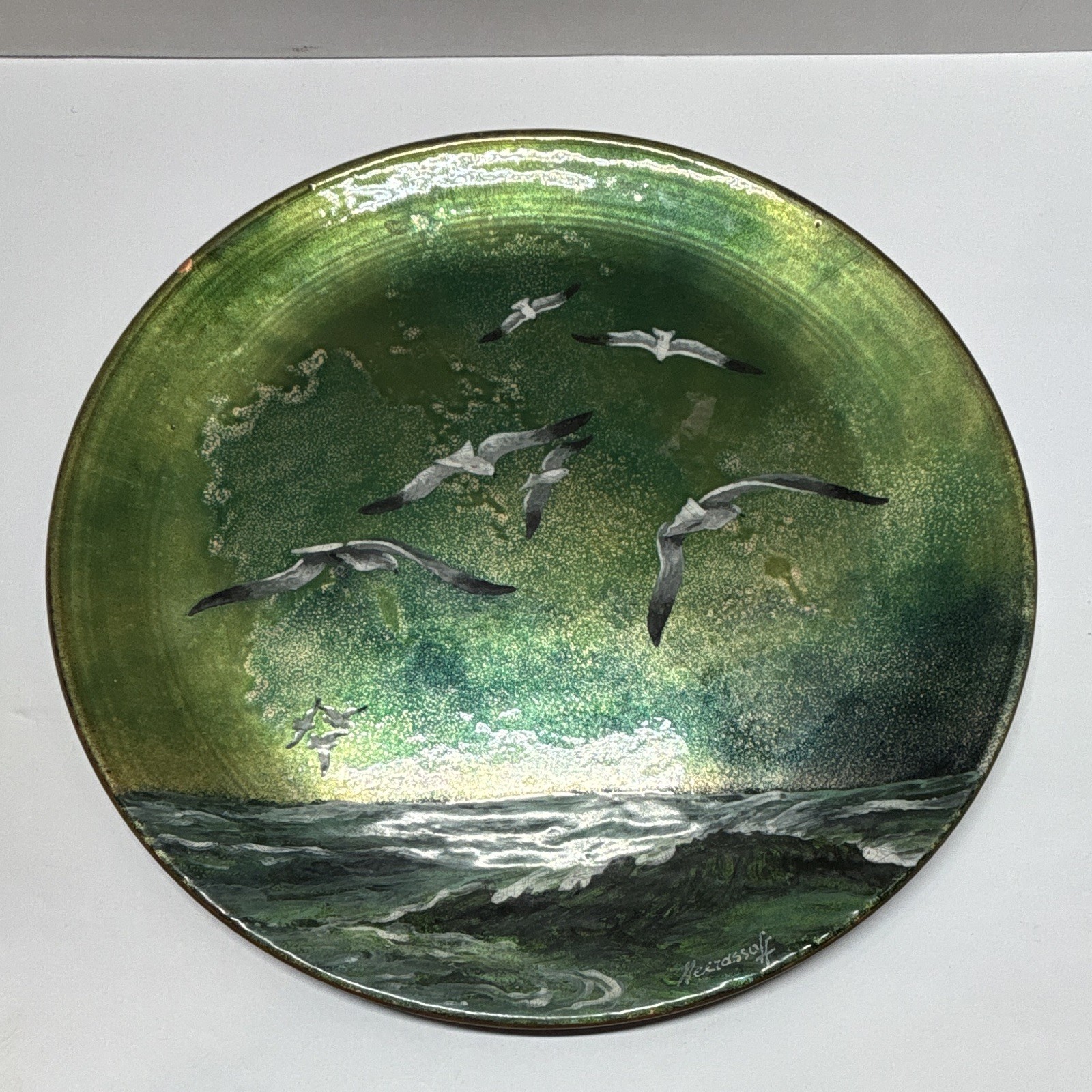 Stunning Serge Nekrassoff Plate - Seagulls in Flight Ocean Seascape MCM Signed Stunning Serge Nekrassoff Plate - Seagulls in Flight Ocean Seascape MCM Signed