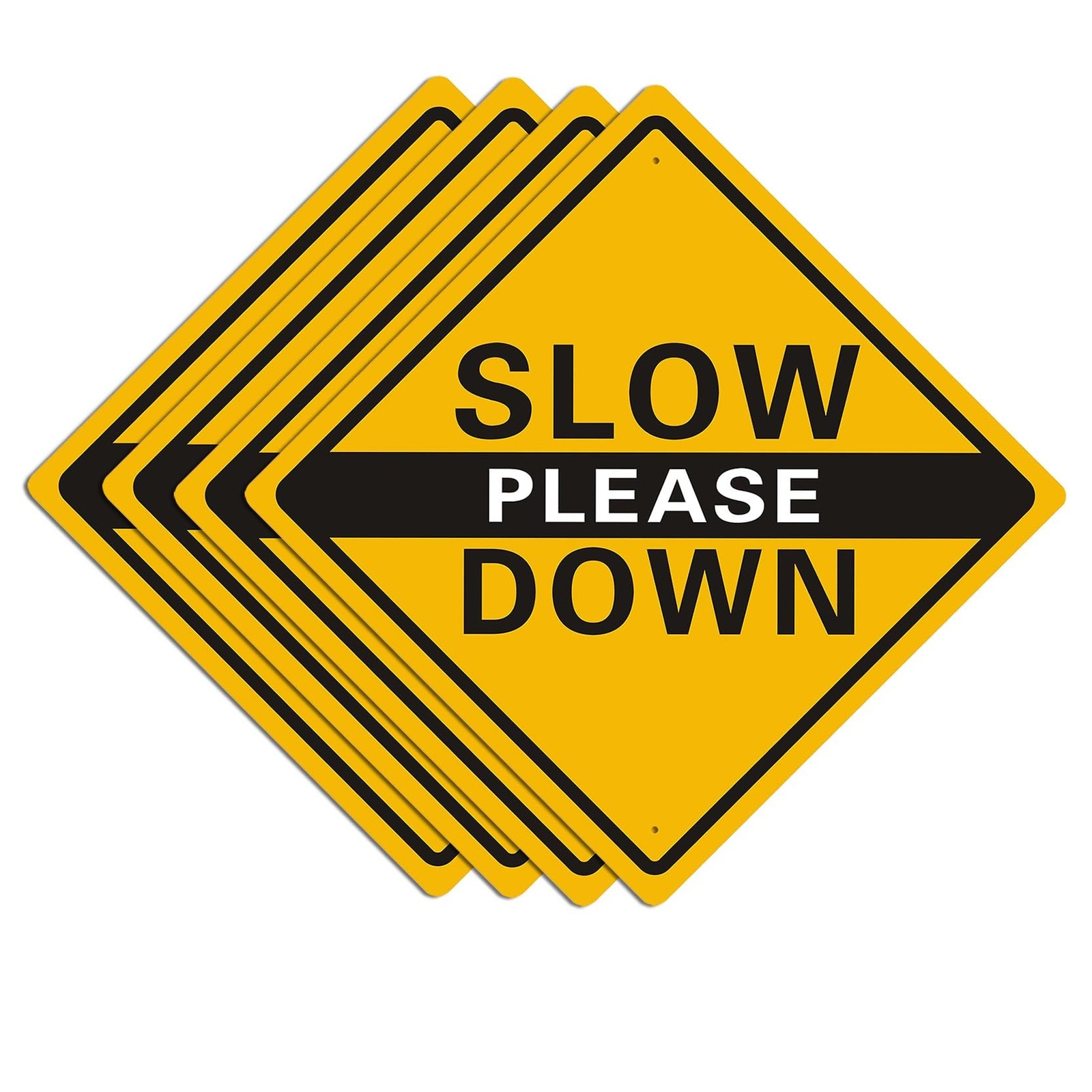 4 Pack Please Slow Down Sign. 12 x 12 Inches, Aluminum Slow down sign -4P