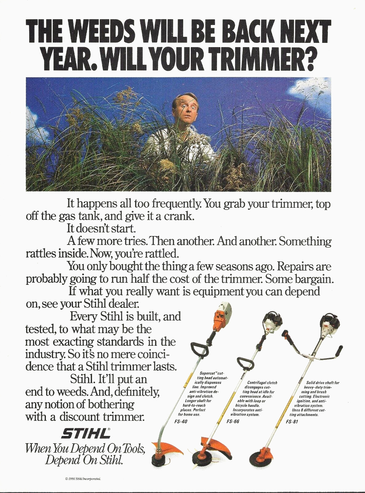 1991 Stihl Weed Trimmer Whacker Lawn Care vintage Print AD Advertisement