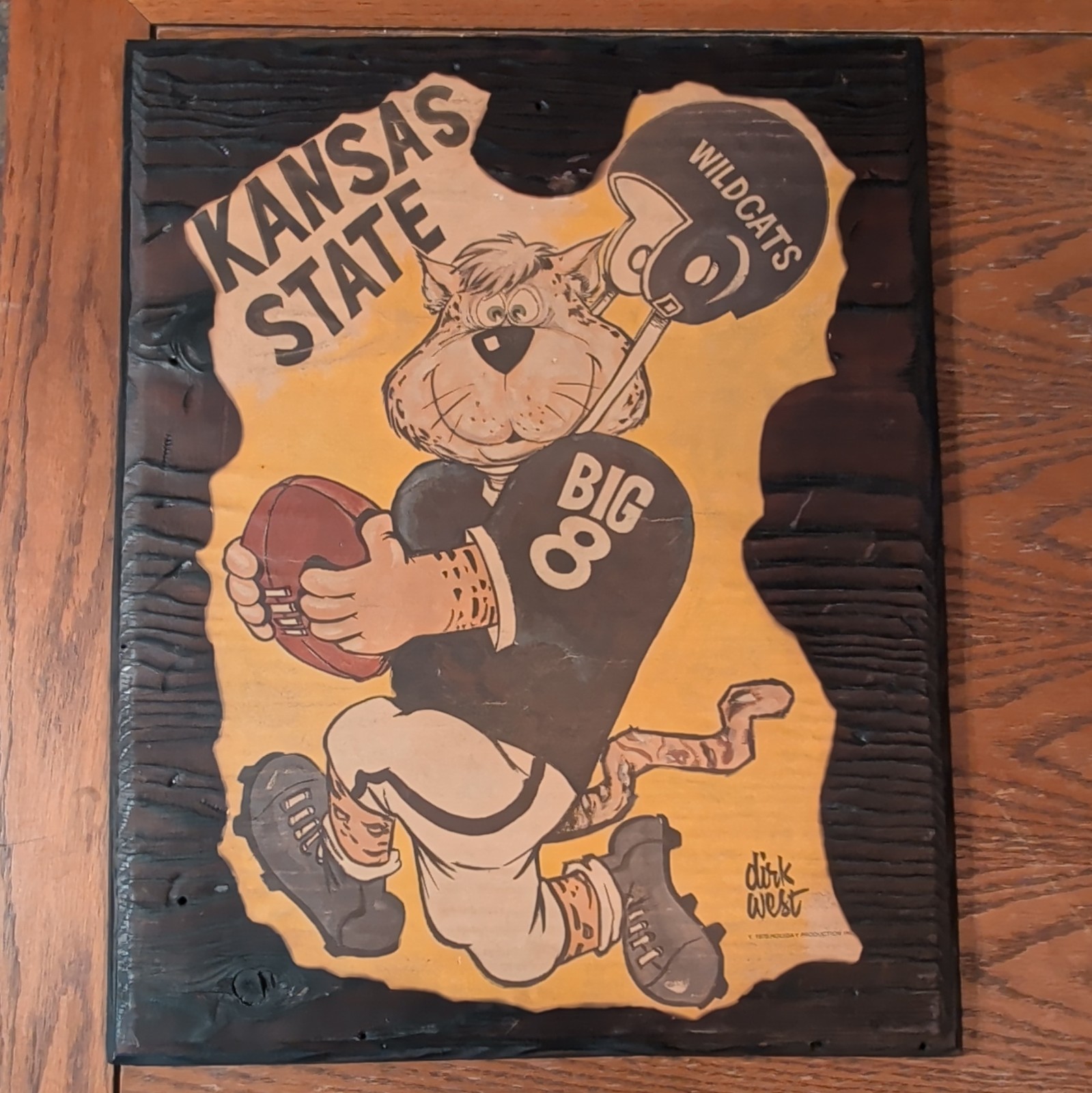 Vintage 1970 Kansas State Wildcats Big 8 Dirk West Football Wood Wall Plaque
