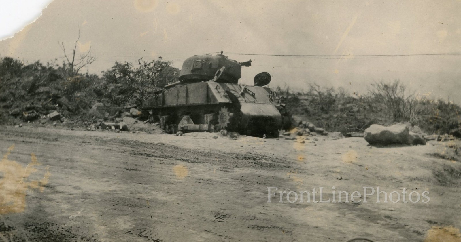 WWII US Sherman Tank Knocked Out by Japanese Troops photo - Battle of Iwo Jima WWII US Sherman Tank Knocked Out by Japanese Troops photo - Battle of Iwo Jima