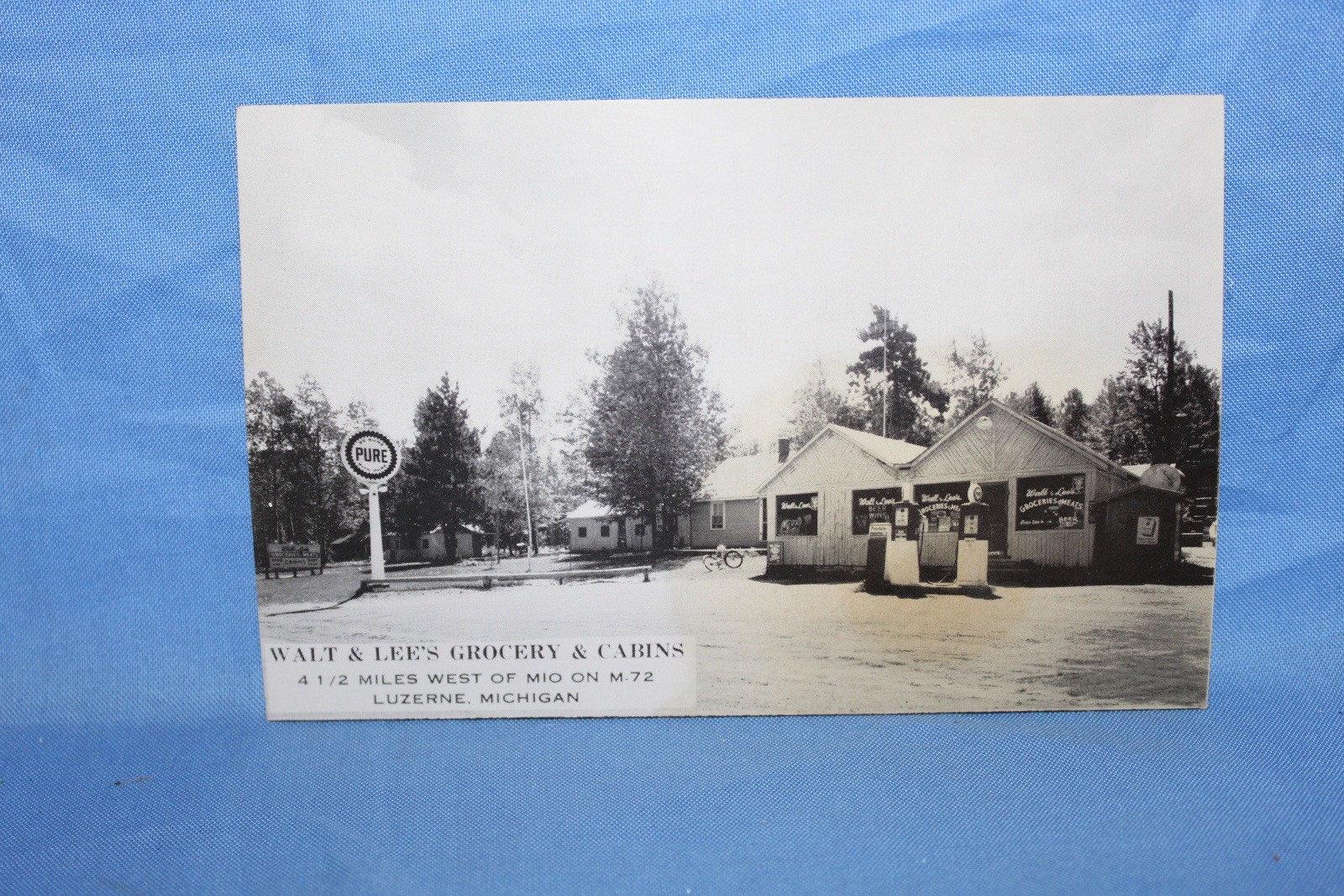 Street Scene, Luzerne Michigan RPPC Postcard - Pure Gasoline Sign