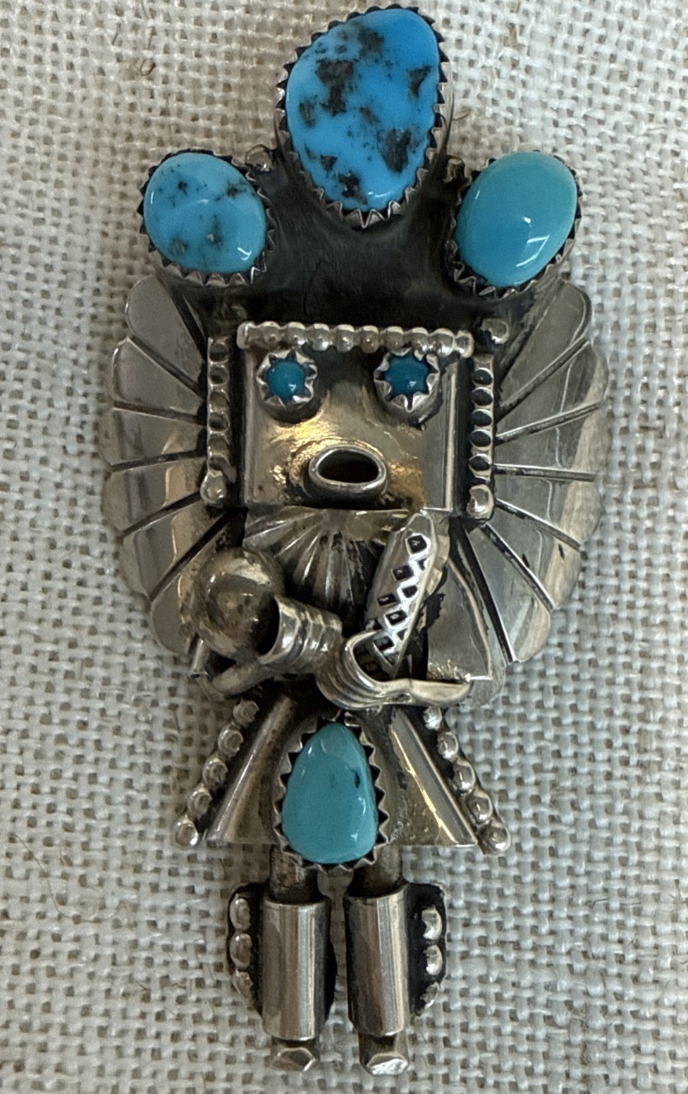 Doris Smallcanyon Navajo Vintage Sterling & Turquoise Kachina Pendant/Pin 15g