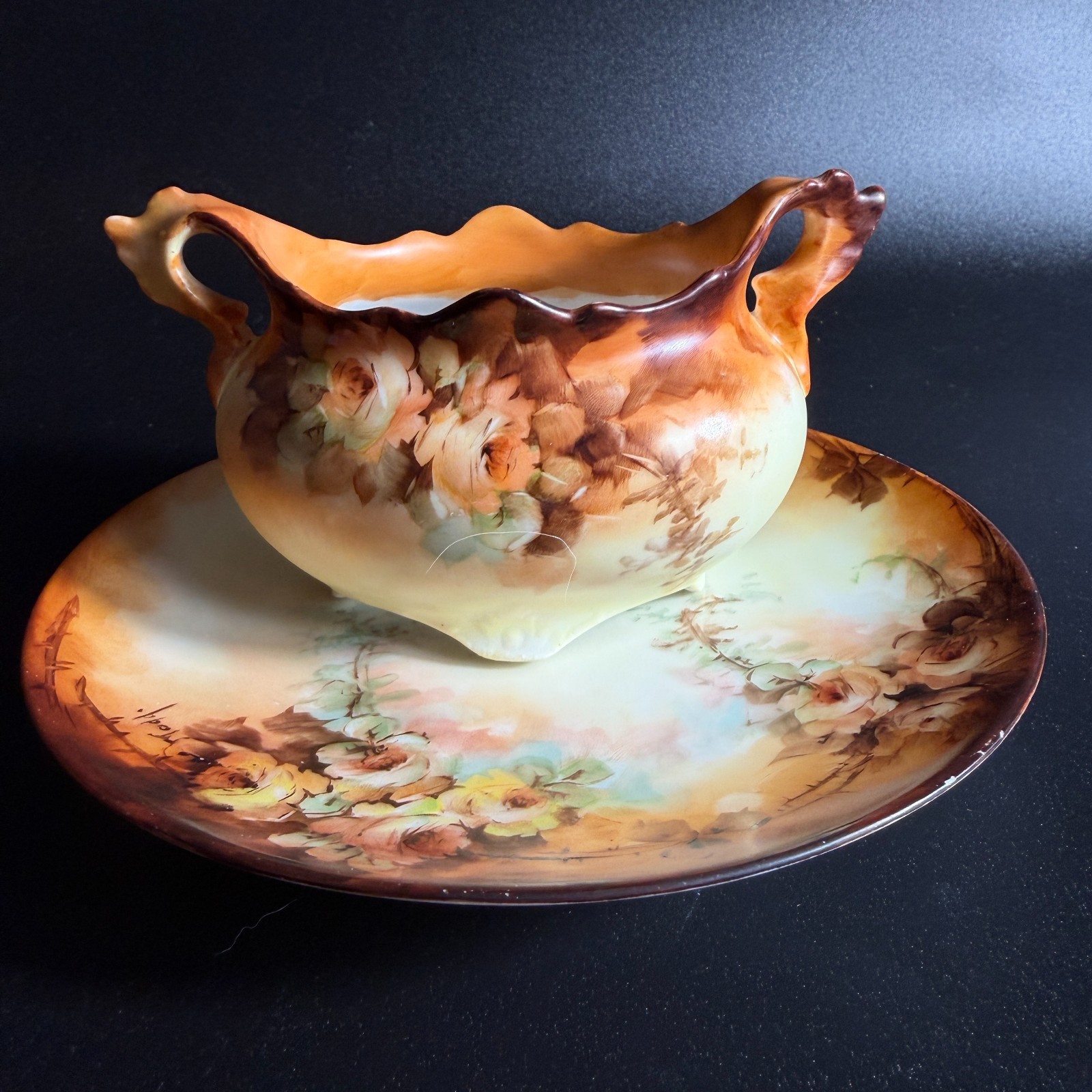 Royal VIENA AUSTRIA Hand Painted Sugar Bowl BAVARIA Plate Porcelain #121 LOOK