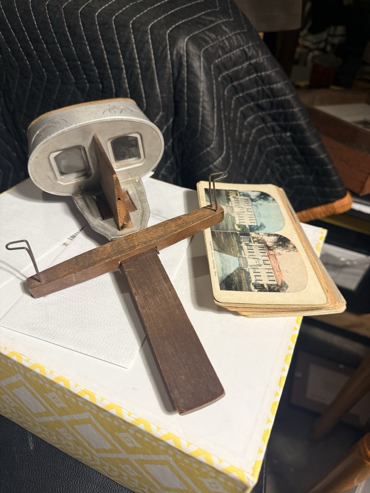 H.C. White Co. Stereoscope Viewer Wood Handle Metal/Wood Hand Tinted Color