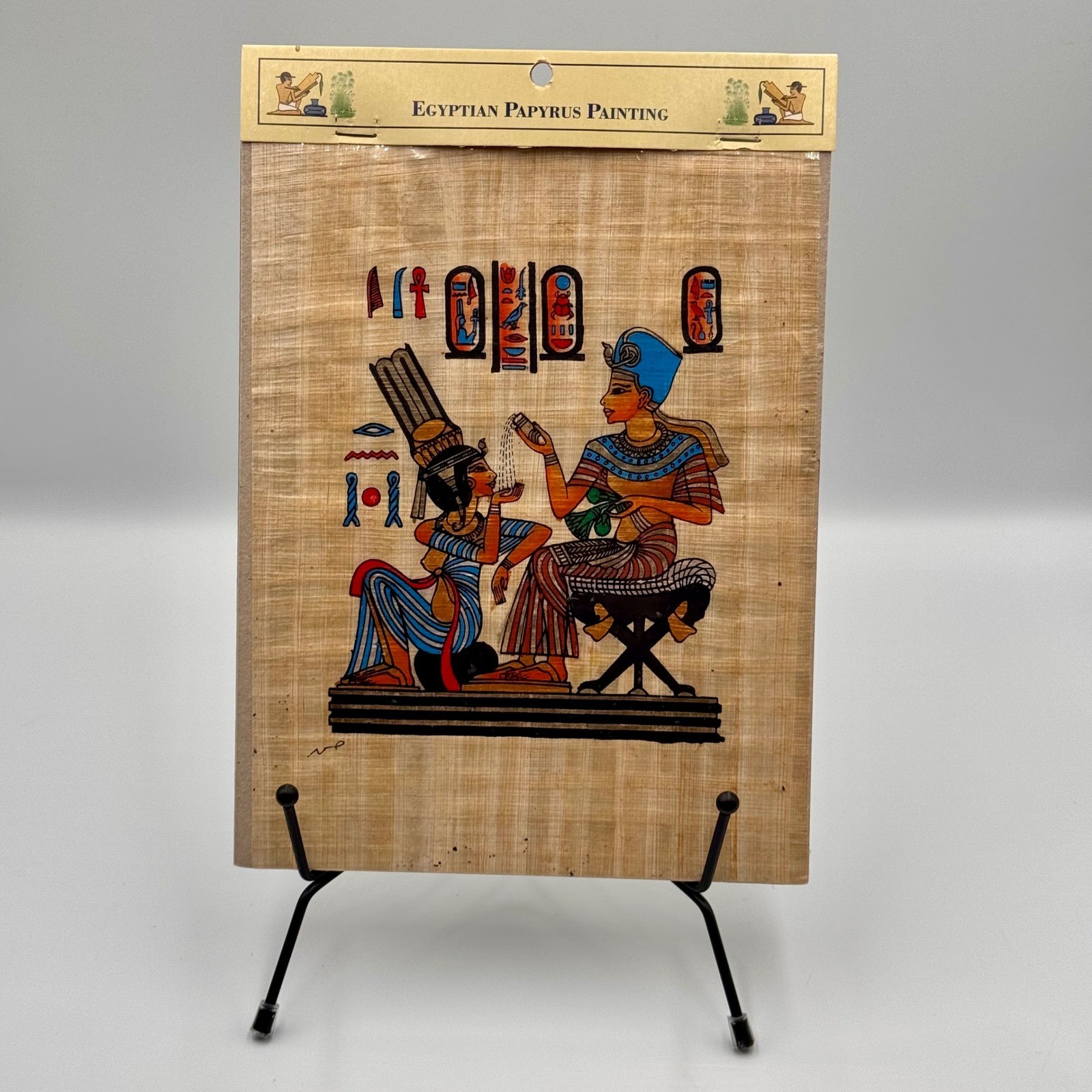Vintage 2005 Egyptian Papyrus Painting 7x9 Hand Painted By Artist In Cairo Egypt Vintage 2005 Egyptian Papyrus Painting 7x9 Hand Painted By Artist In Cairo Egypt