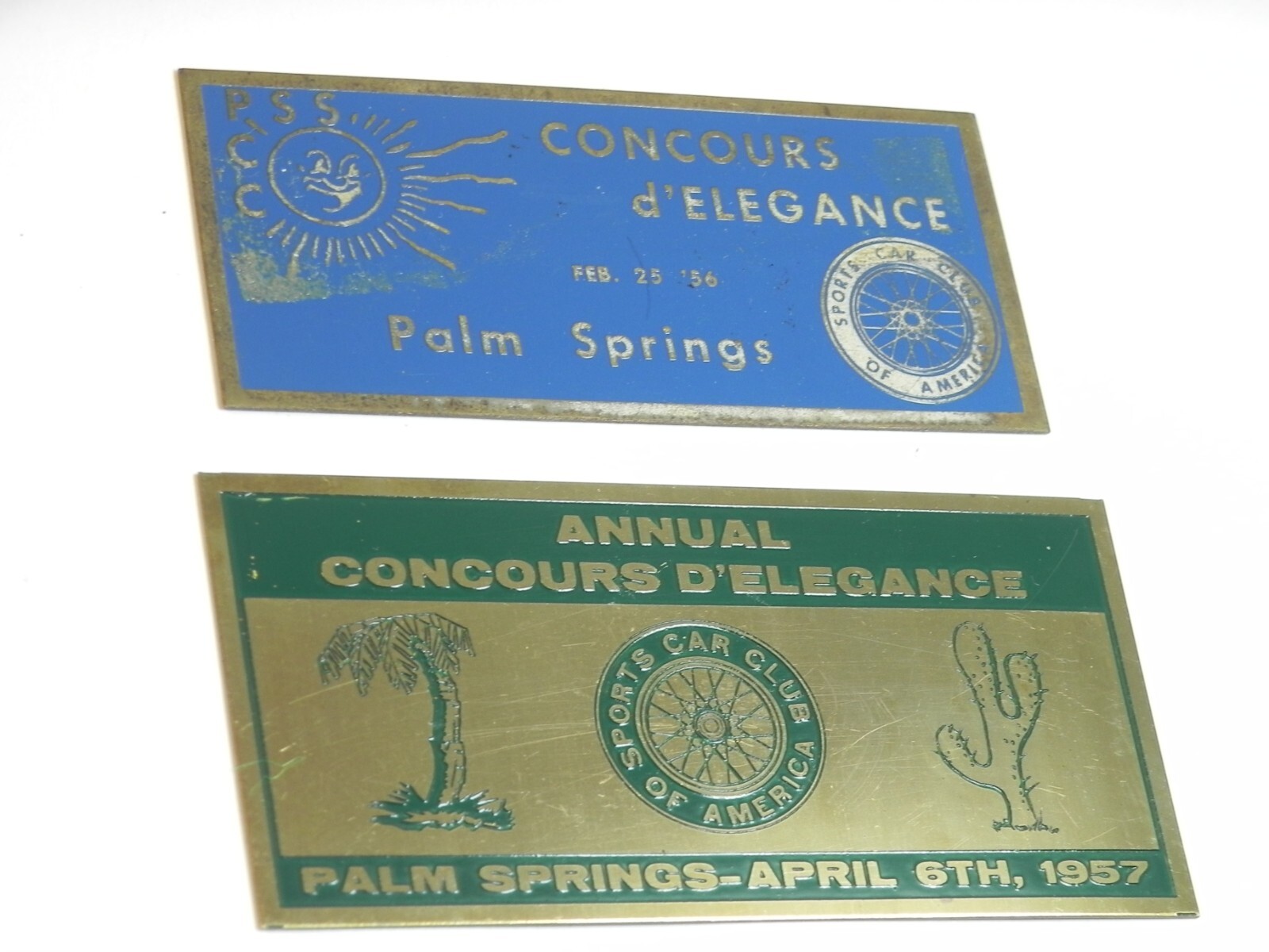 2 HTF Vintage 1956-7 PALM SPRINGS SCCA Concours d'Elegance Dash Emblems Badges