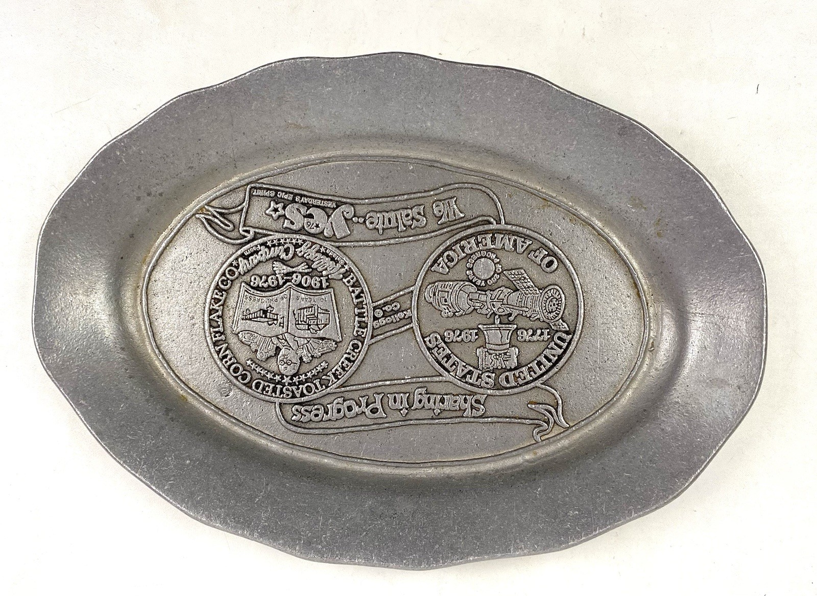 Battle Creek Kellogg\'s 70 Years Advertising 1976 Bicentennial Oval Pewter Plate