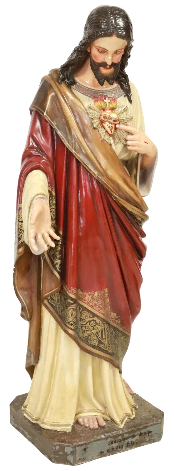 Antique Sculpture Figure, Near Life-Size, Sacred Heart of Christ, 61\