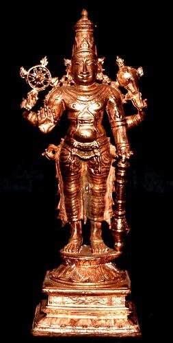 Lord Vishnu - Narayana Idol In Pure Solid Copper - 5 Inches