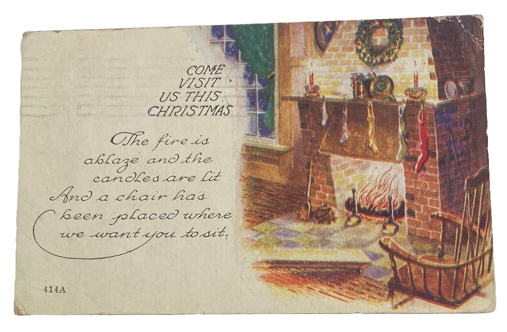 Merry Christmas Stockings over Fireplace ~ Antique 1910s Holiday Postcard Merry Christmas Stockings over Fireplace ~ Antique 1910s Holiday Postcard