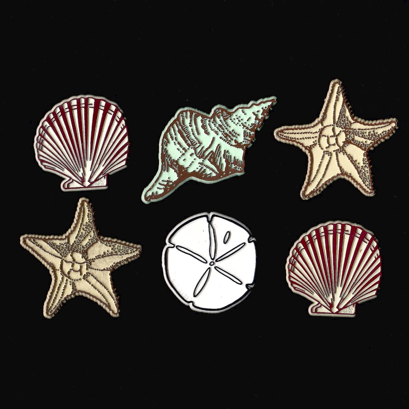 6x Lot Seashells Vtg Novelty Magnet Rubber Flexible Fridge '70s
