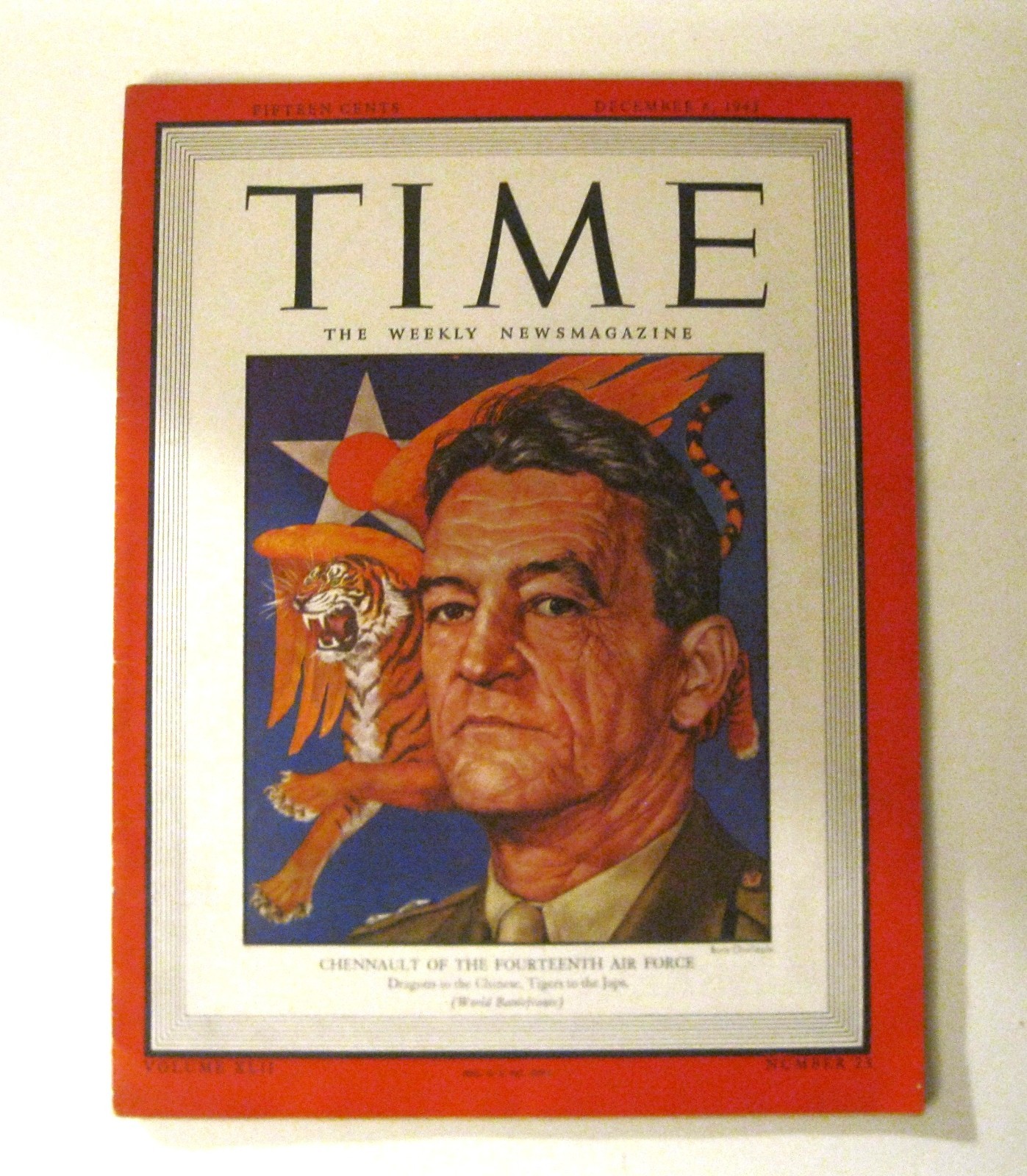 WW2 US Time Magazine Chennault 14th Air Force December 1943 WITH CERT.