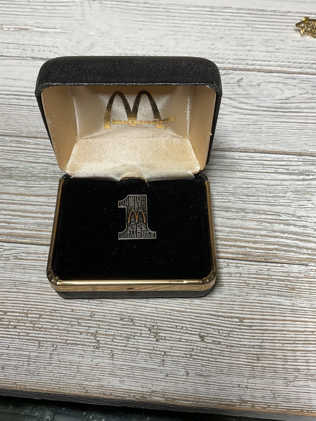 Vintage McDonald\'s #1 Employee Lapel Pin Silver and 10k GF with gift box