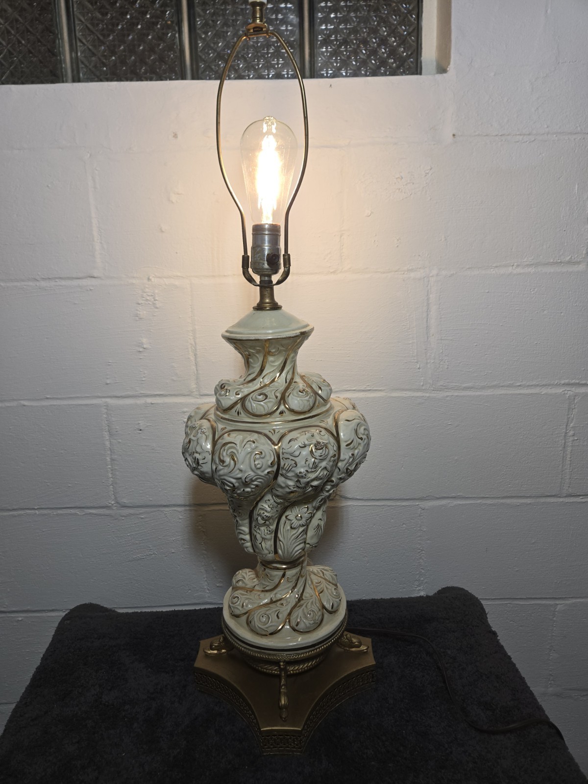 Large Vintage Capodimonte Italian Porcelain Cherub Table Lamp, coy fish base Large Vintage Capodimonte Italian Porcelain Cherub Table Lamp, coy fish base
