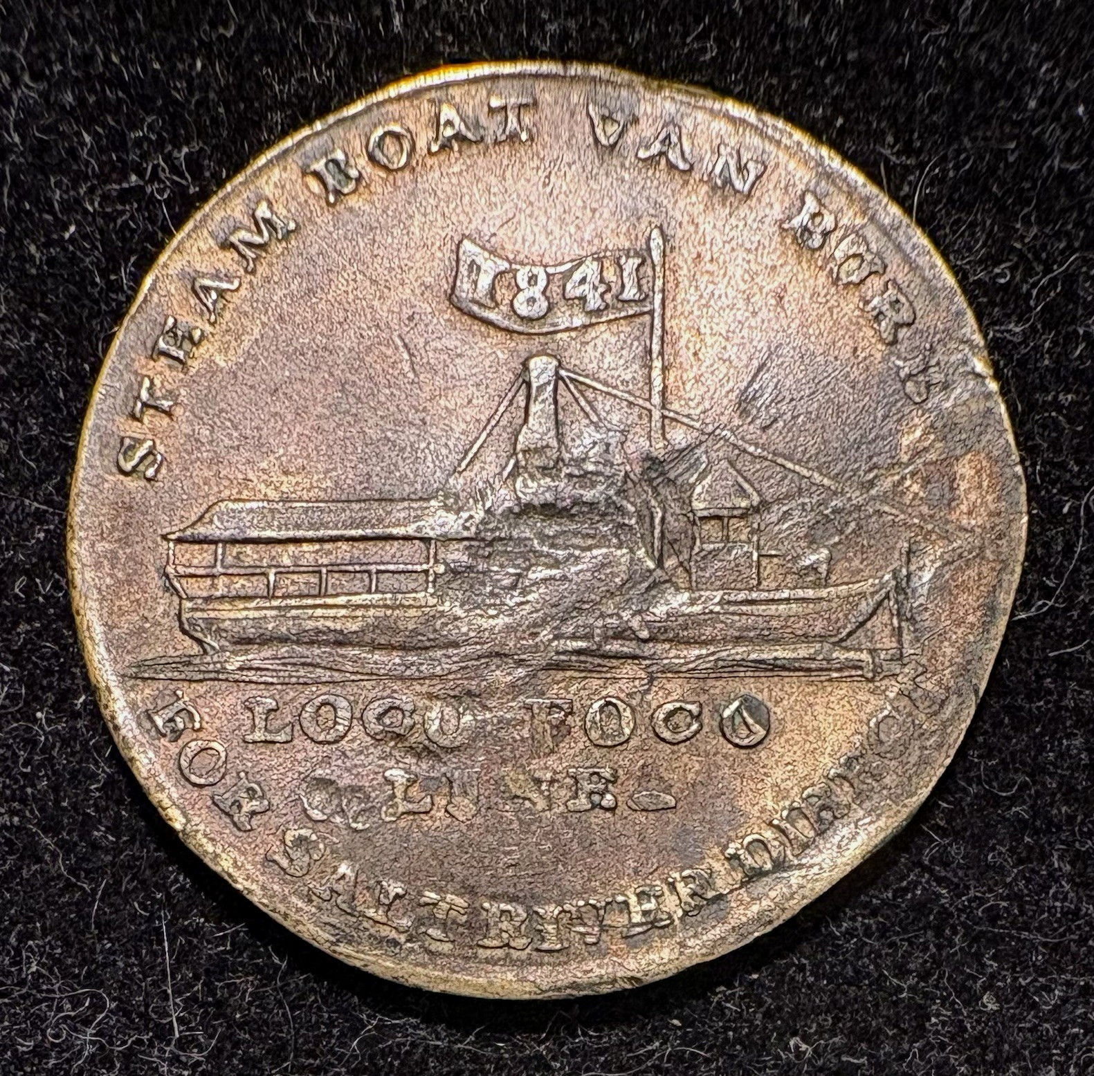 William Henry Harrison 1841 Token Steamboat Van Buren Campaign Loco Foco Rare